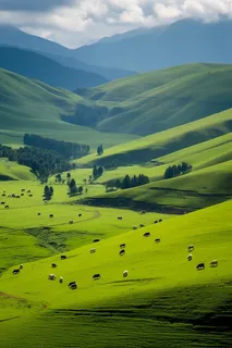 高原绿色草原牛羊马摄影图 高原绿色草原牛羊马摄影图