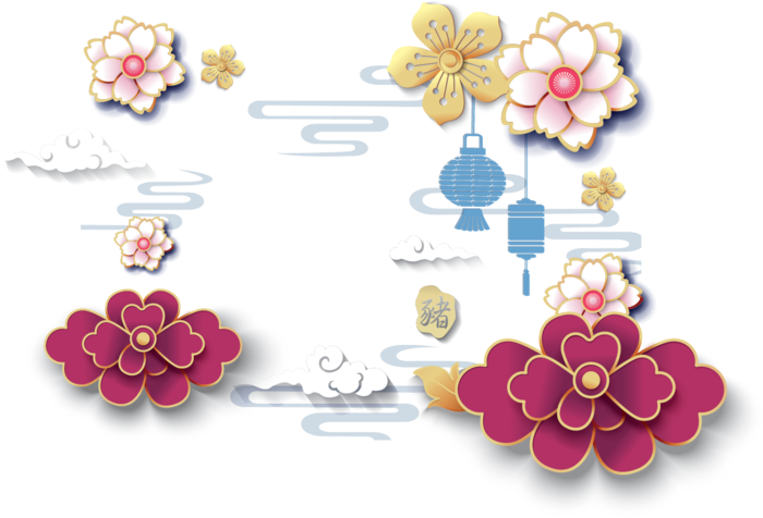 彩色祥云花朵灯笼素材