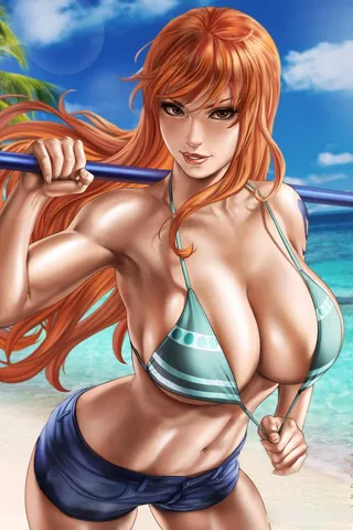 海滩上欧美性感比基尼少女动漫图片