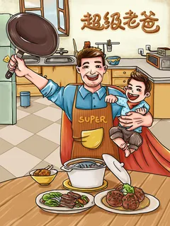 超级老爸父亲节插画海报