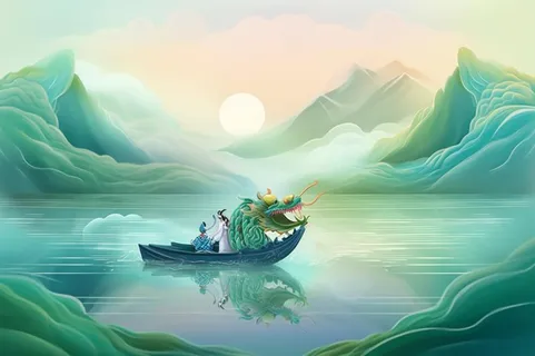 端午龙舟湖面背景