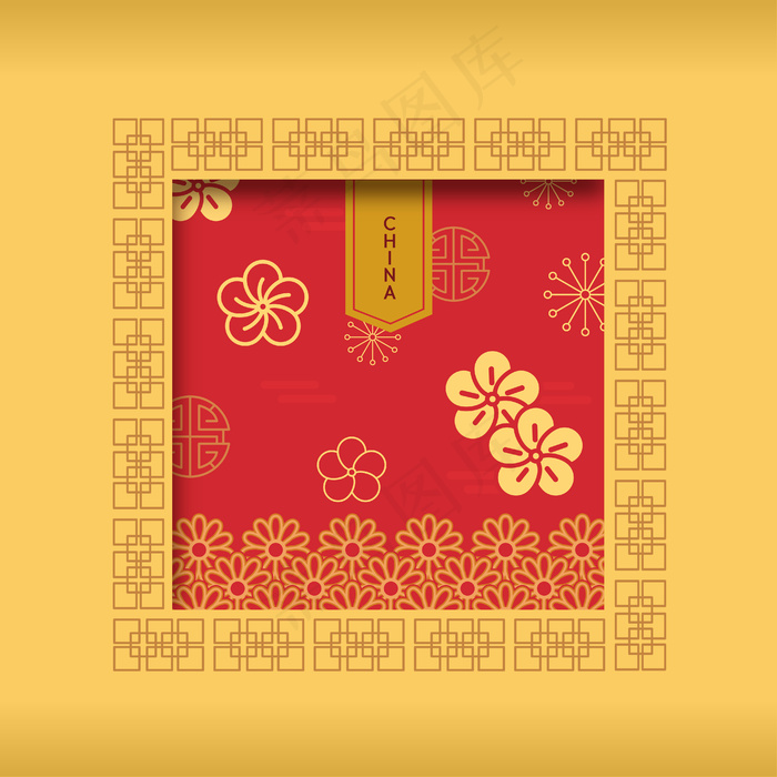 2022传统新年窗花底纹ai矢量模版下载