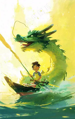 海上船只传说龙怪兽古风插画手绘