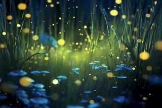 夜晚萤火虫草丛背景