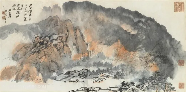 张大千手绘巍峨山脉高清装饰画 张大千手绘巍峨山脉高清装饰画