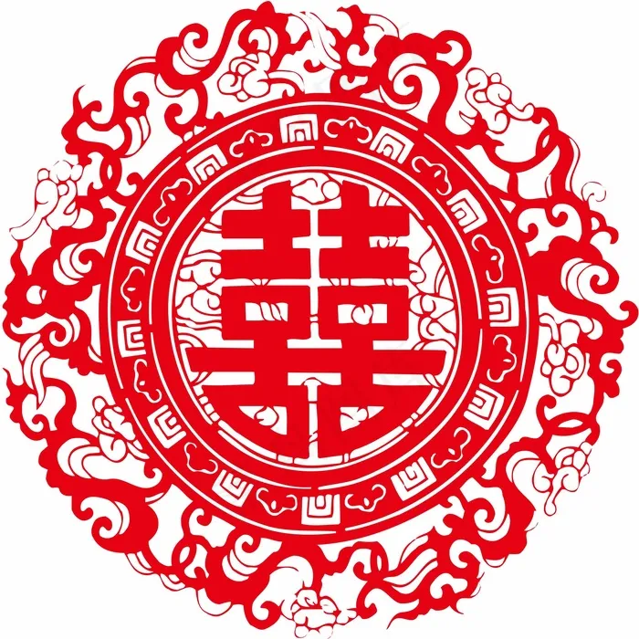 喜字剪纸 剪纸风元素ai矢量模版下载