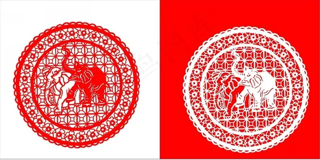 剪纸大象素材图片