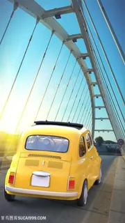 黄色汽车旅行旅途高清图片