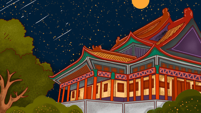 古风建筑插画psd模版下载