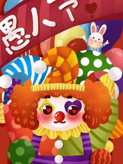 愚人节马戏团小丑搞怪搞笑卡通手绘插图插画海报PSD素材