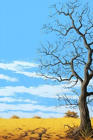 秋天清新天空树林插画黄色背景