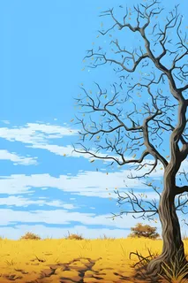 秋天清新天空树林插画黄色背景 秋天清新天空树林插画黄色背景