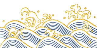 中国风鎏金浪花波浪背景免抠