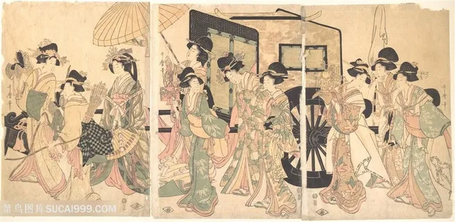 喜多川歌磨手绘室内美女装饰画