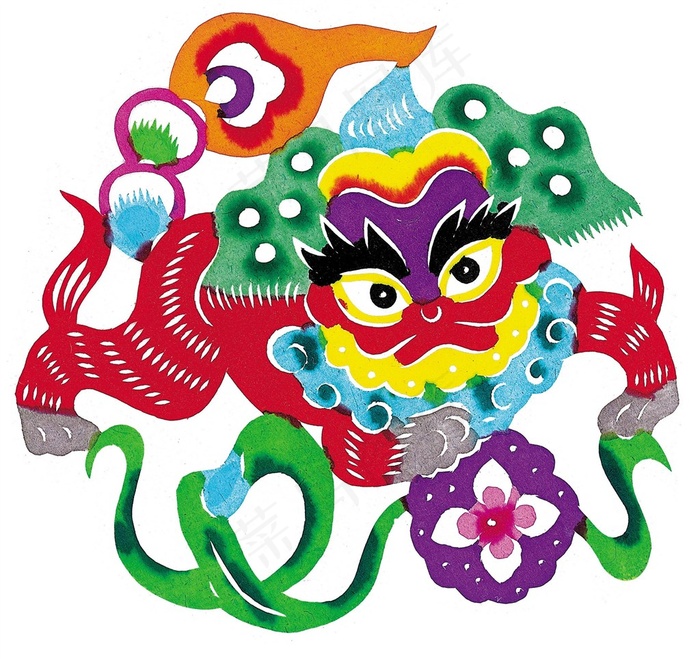 卡通剪纸狮子素材图片