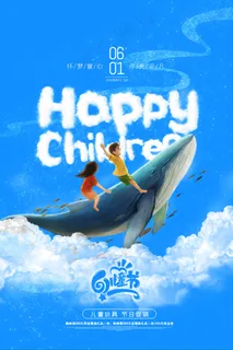 清新可爱六一儿童节促销海报
