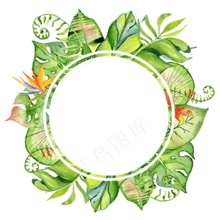 绿色花环植物卡通手绘圆形