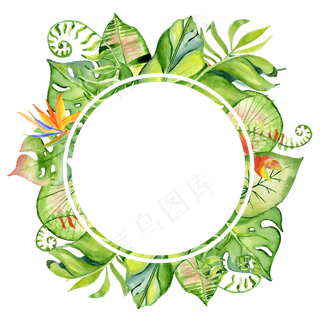 绿色花环植物卡通手绘圆形