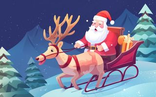圣诞老人驯鹿拉雪橇卡通插画素材背景