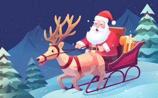 圣诞老人驯鹿拉雪橇卡通插画素材背景