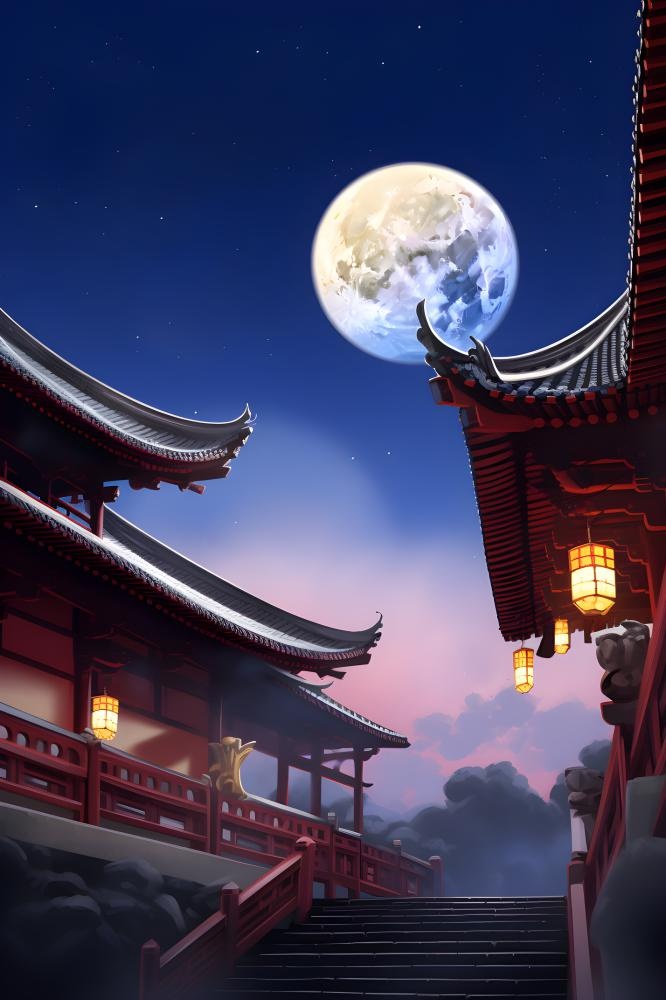 创意月亮夜晚建筑背景(2400x3600)