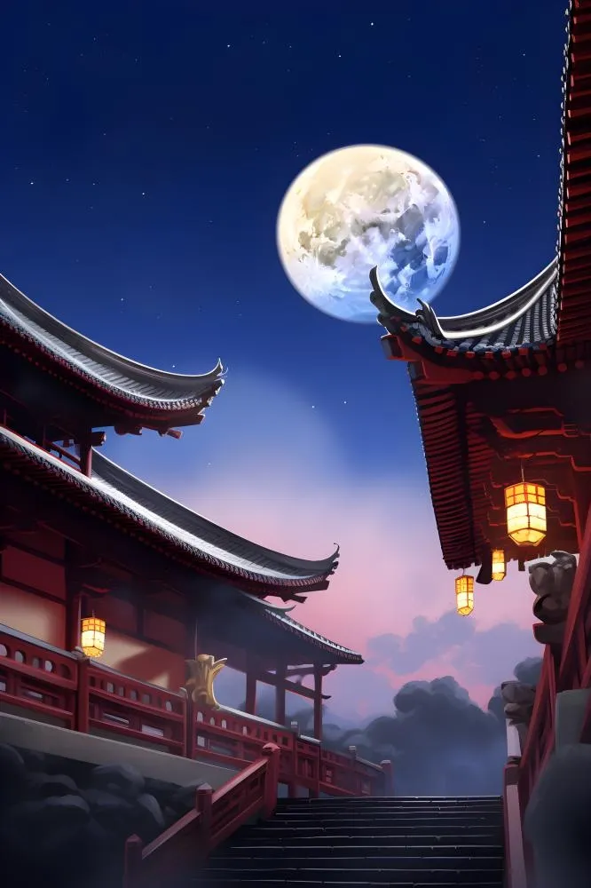 创意月亮夜晚建筑背景(2400x3600)