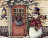 雪人乡村房子高清油画