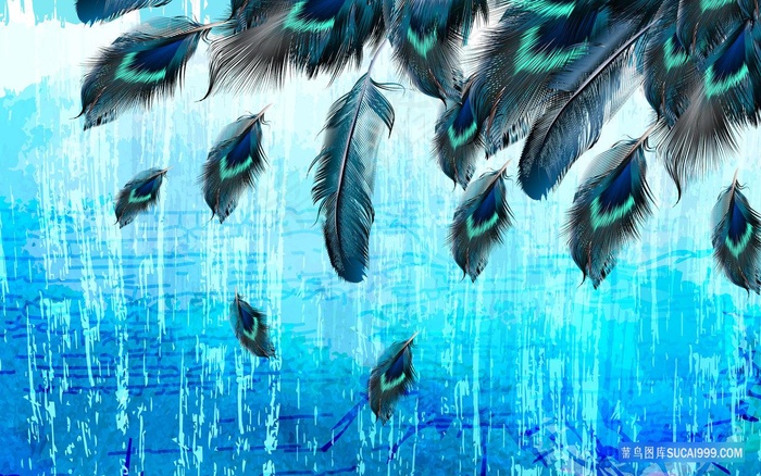 羽毛水彩蓝色时尚背景