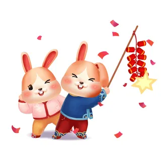 手绘2023兔年新年卡通兔子形象IP插画元素PSD设计素材png图案