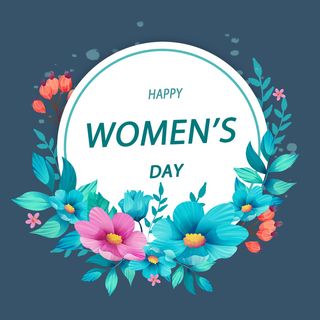 手绘妇女节蓝色花卉挂画