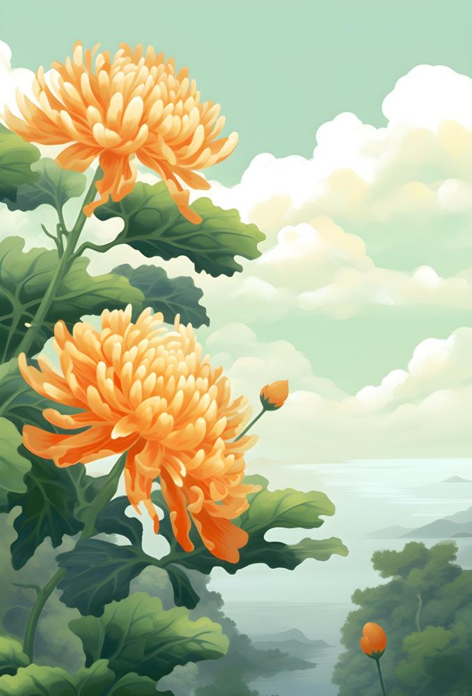 菊花国风山水插画(2442x3600)