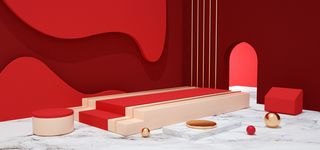 中国风国潮电商促销海报C4D背景图3D场景立体设计PSD素材模板