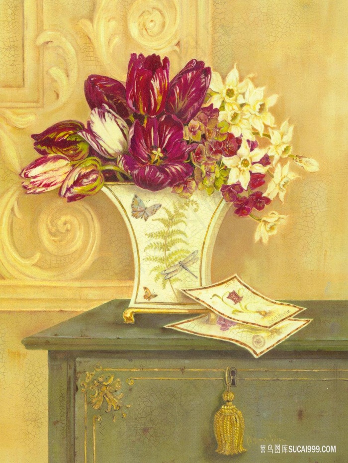 唯美花卉静物花瓶插画