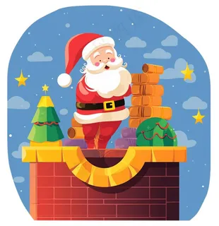 圣诞老人礼物烟囱卡通插画免抠