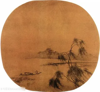 中国水墨山水画团扇扇面