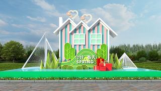 春天门头cdr设计素材春季美陈景观拱门打卡拍照框dp堆头3d模板