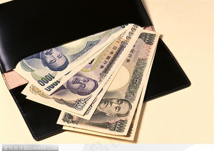 钱包里的各类面值日元背景大图