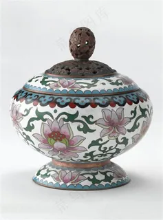 莲花纹彩绘罐子摄影素材