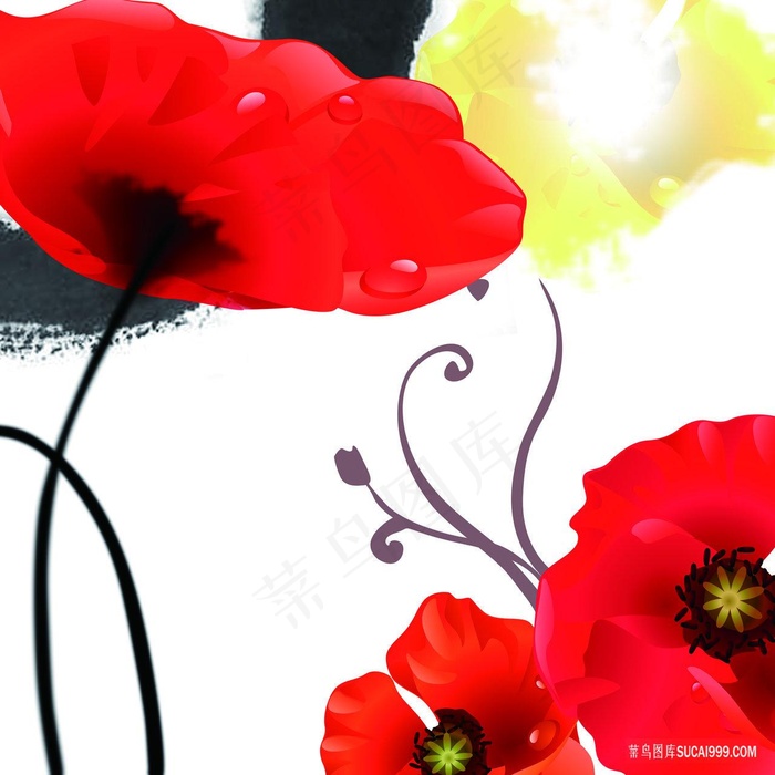 水彩红花高清油画