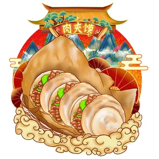 国潮中国风传统小吃食物地方特色菜美食元素插画海报图片素材