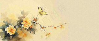 温馨纹理橙色花朵鲜花蝴蝶意境唯美，中国风