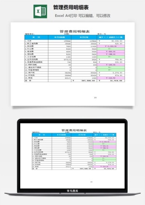 管理费用明细表excel模板预览图