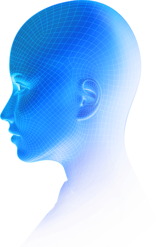 蓝色科技渐变线条人头立体免扣