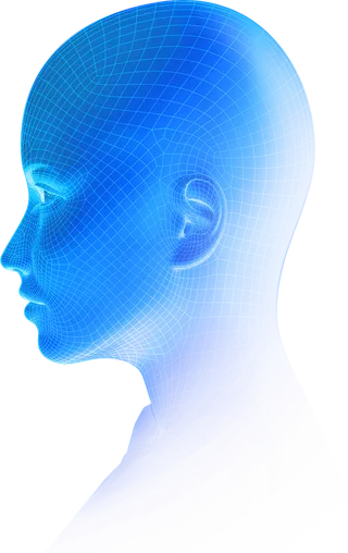 蓝色科技渐变线条人头立体免扣