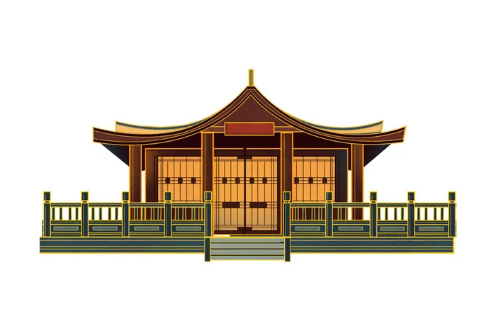 复古中国风国潮古建筑插画手绘高楼古塔PSD素材亭子png免抠图psd模版下载
