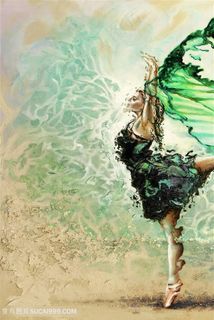 舞女蓝色裙子蝶舞装饰画