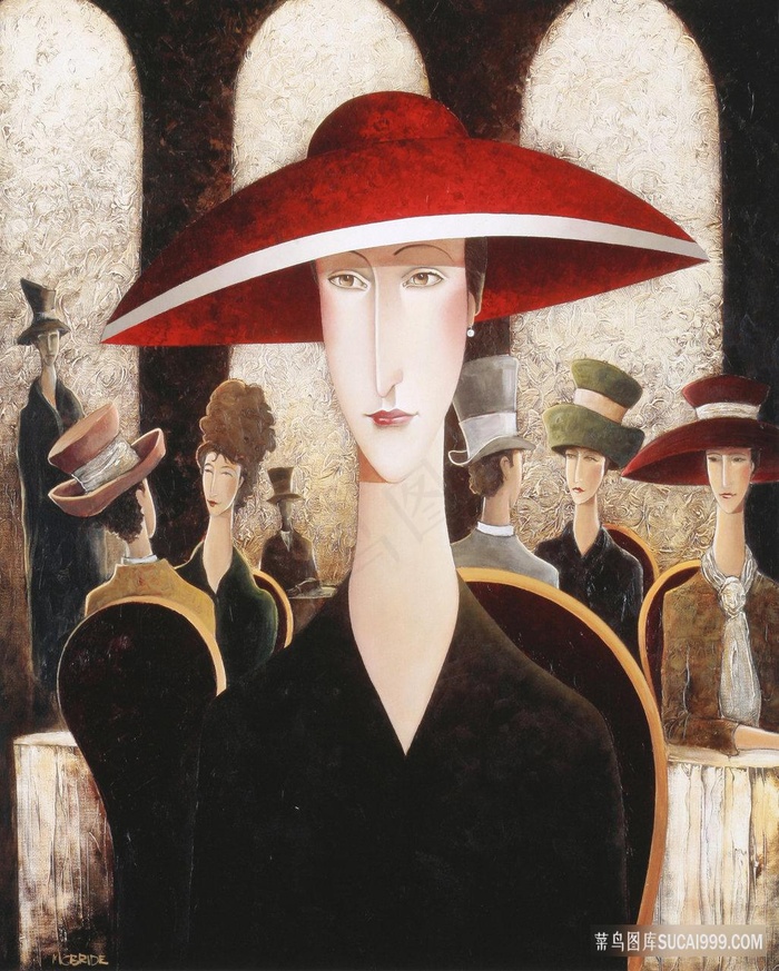 红色帽子女士插画