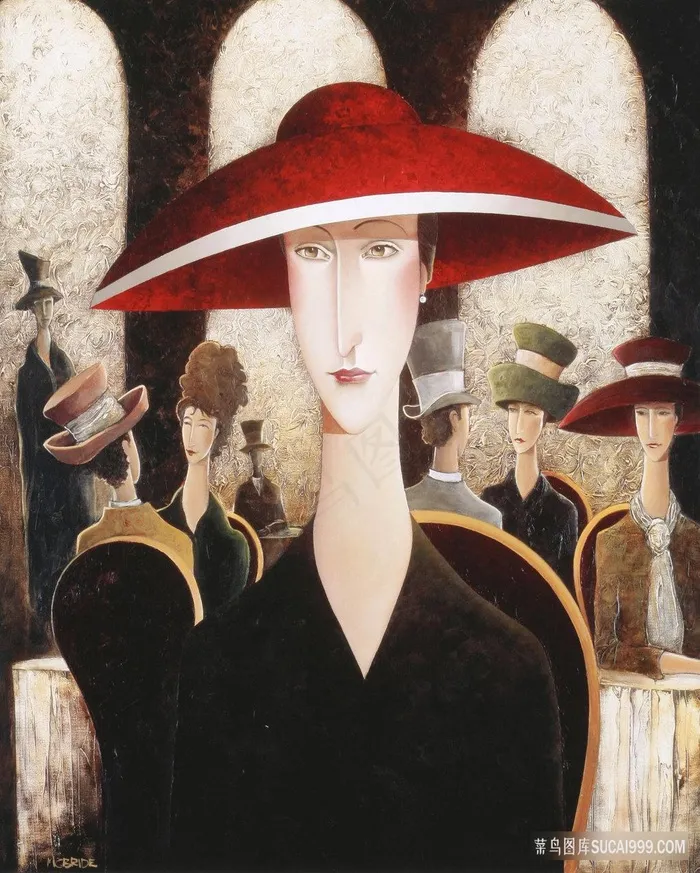 红色帽子女士插画