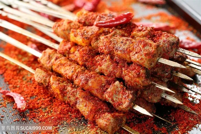 辣味羊肉串美食烧烤摄影图片