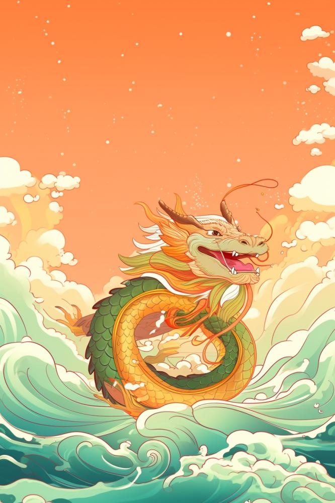 国风龙橘色插画背景